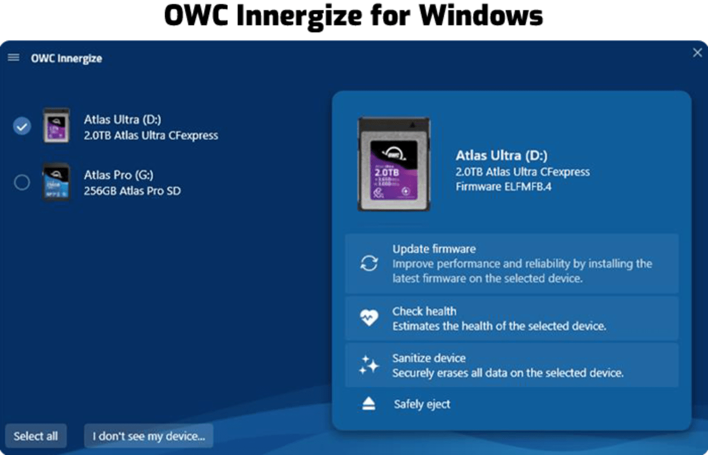 OWC Innergize for Windows screenshot