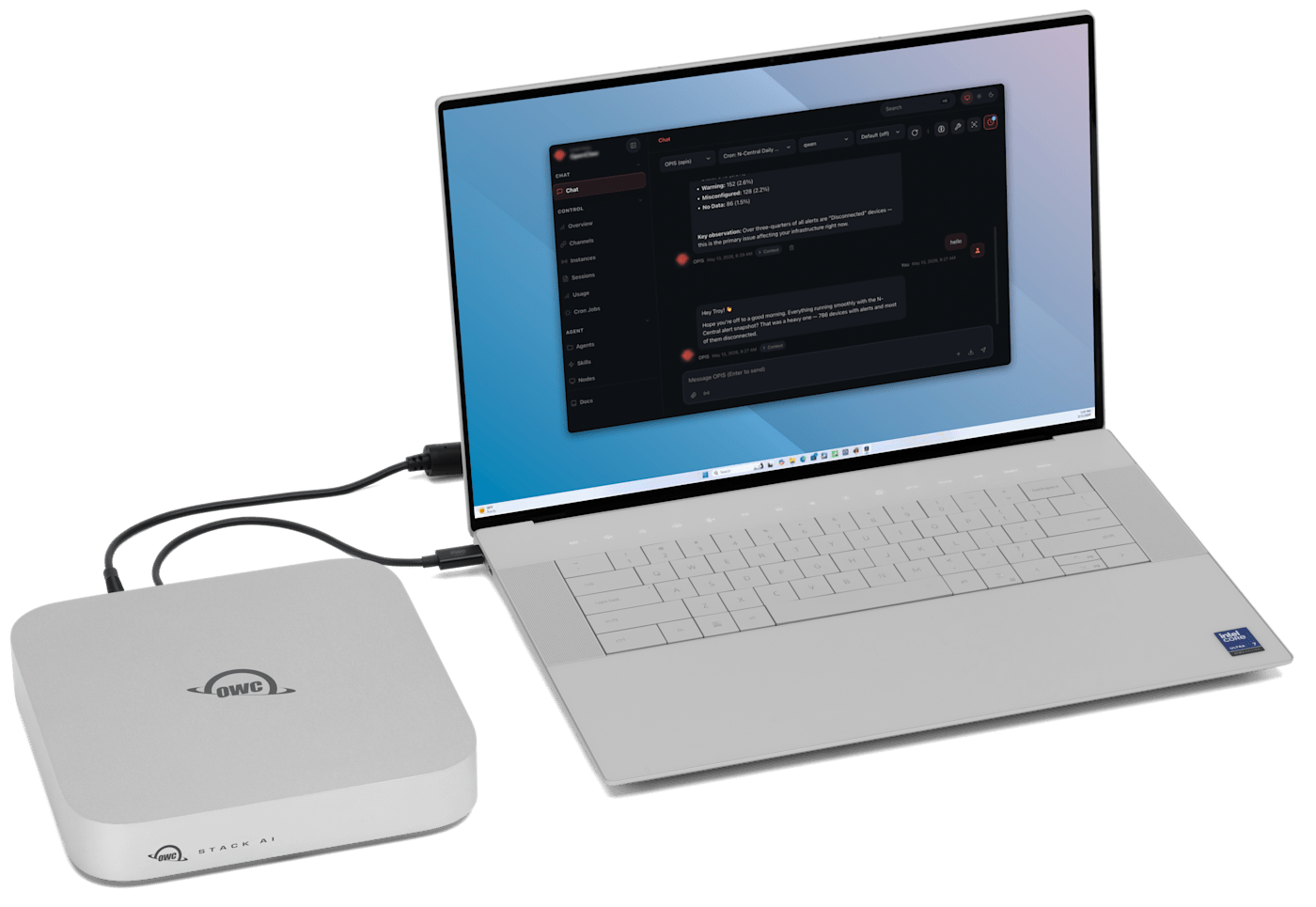 OWC Stack AI connected to laptop