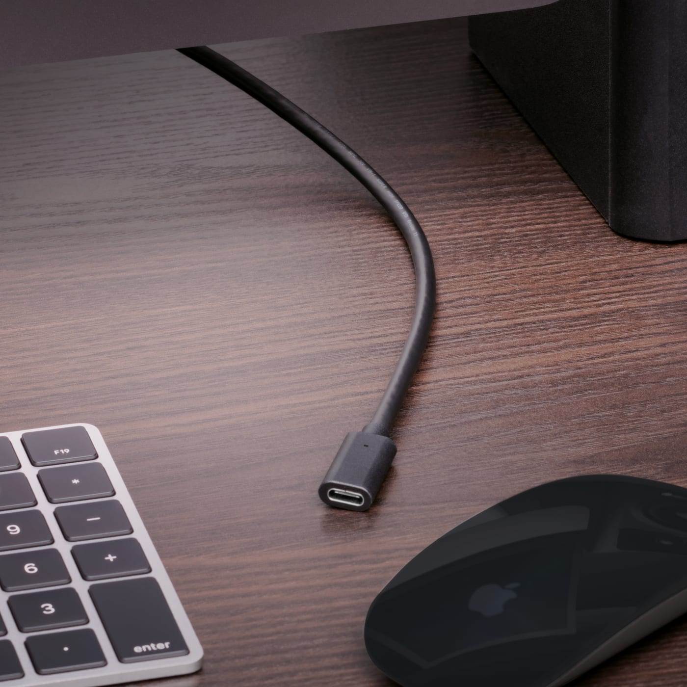 OWC USB-C 100W PD Extension Cable female end on desktop