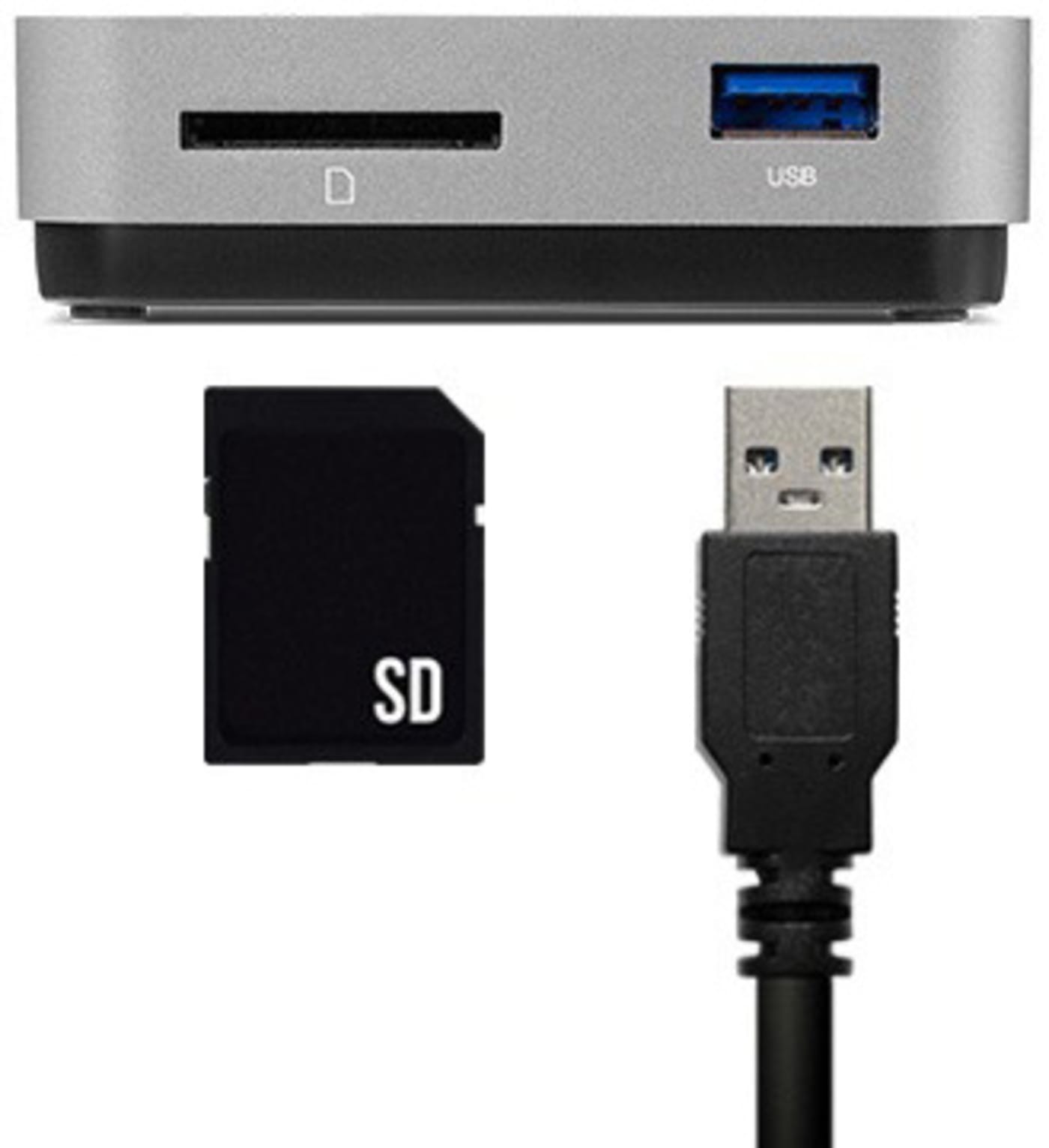 OWC USB-C Travel Dock side view showing USB-A port and SD Card Reader