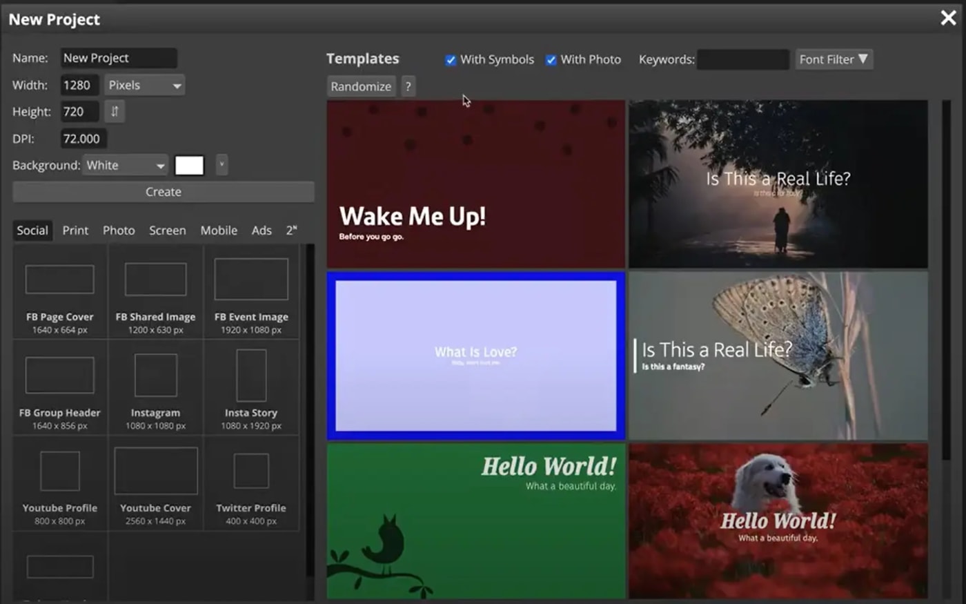 Photopea’s New Document dialog