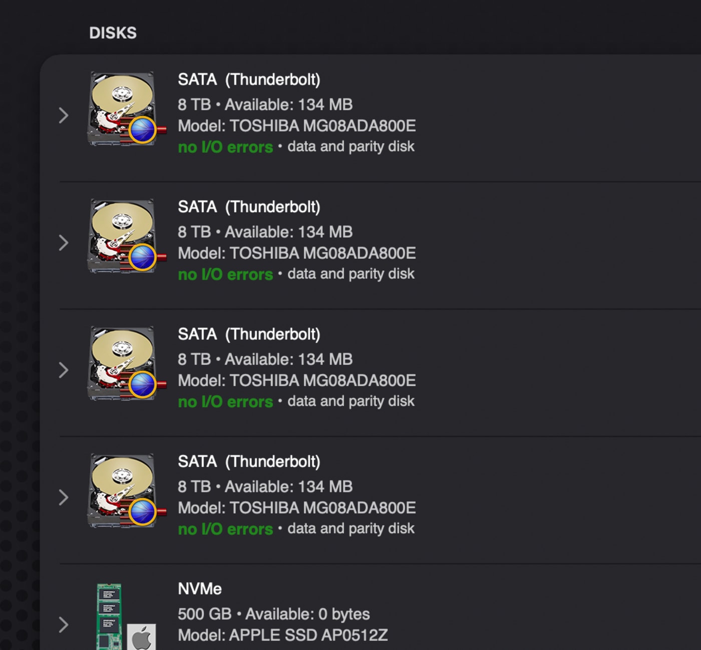 Example SoftRAID drive status notification