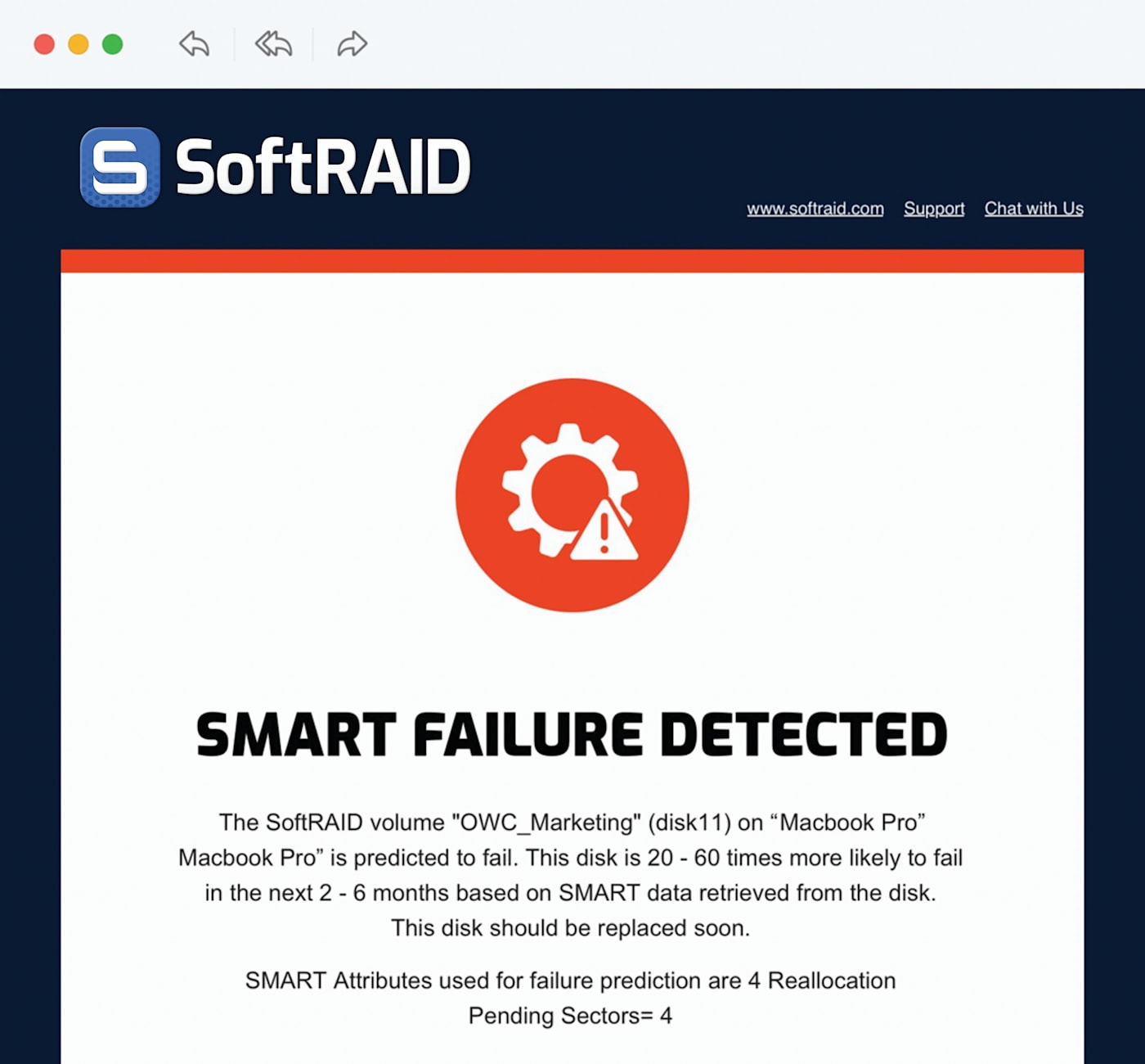 Example SoftRAID email notification