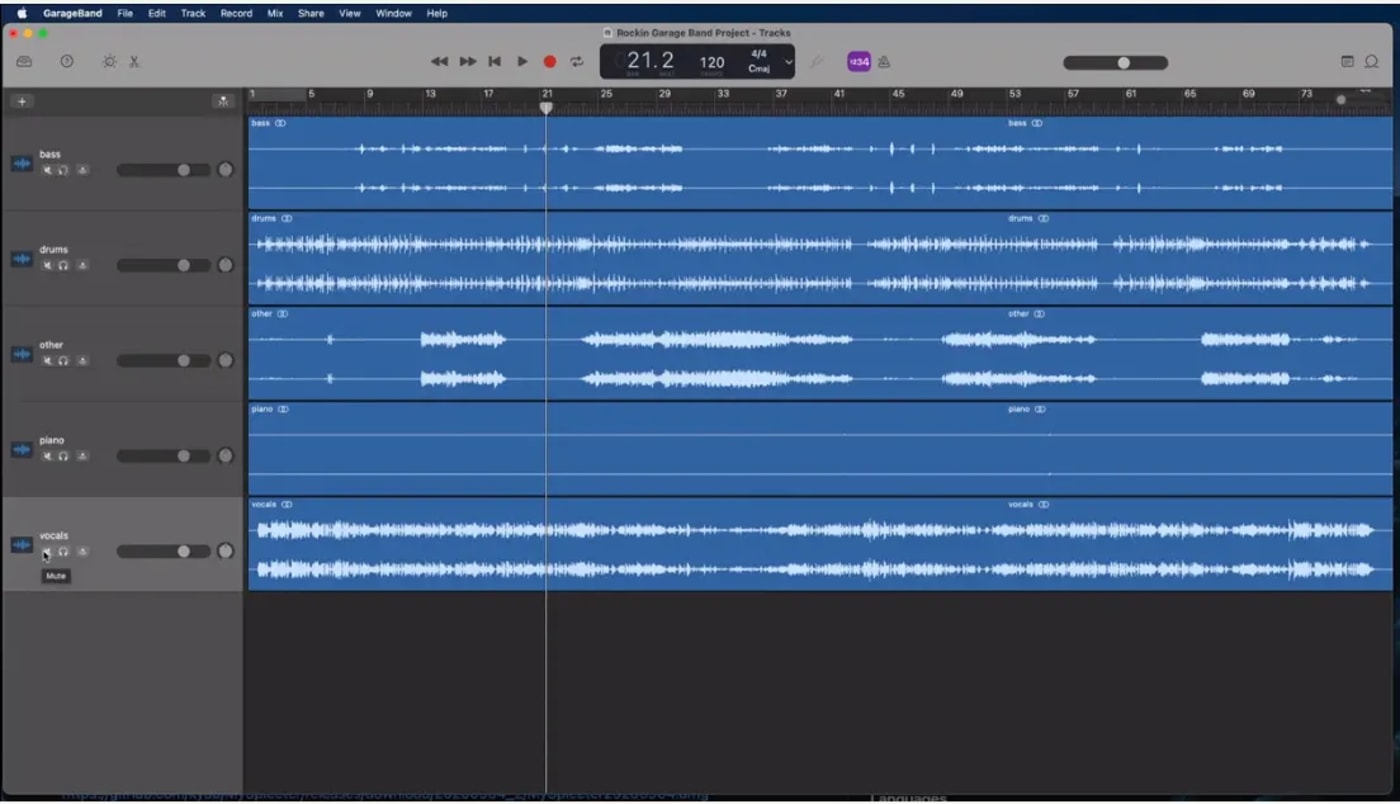 Separated tracks in GarageBand
