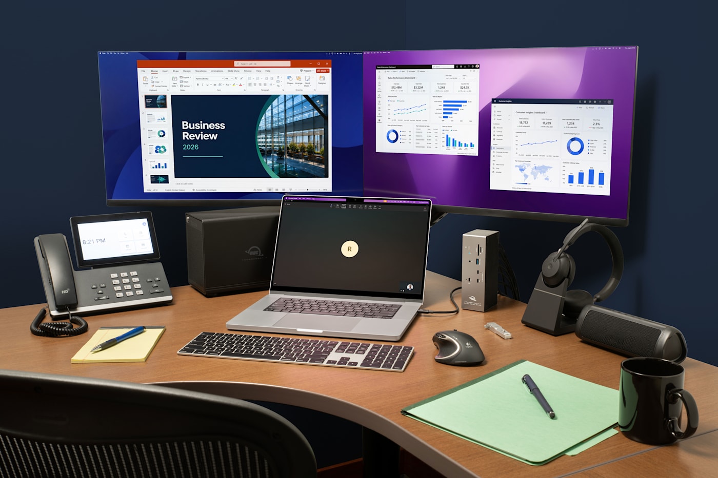 OWC Thunderbolt 5 Dock with Dual HDMI® in workspace
