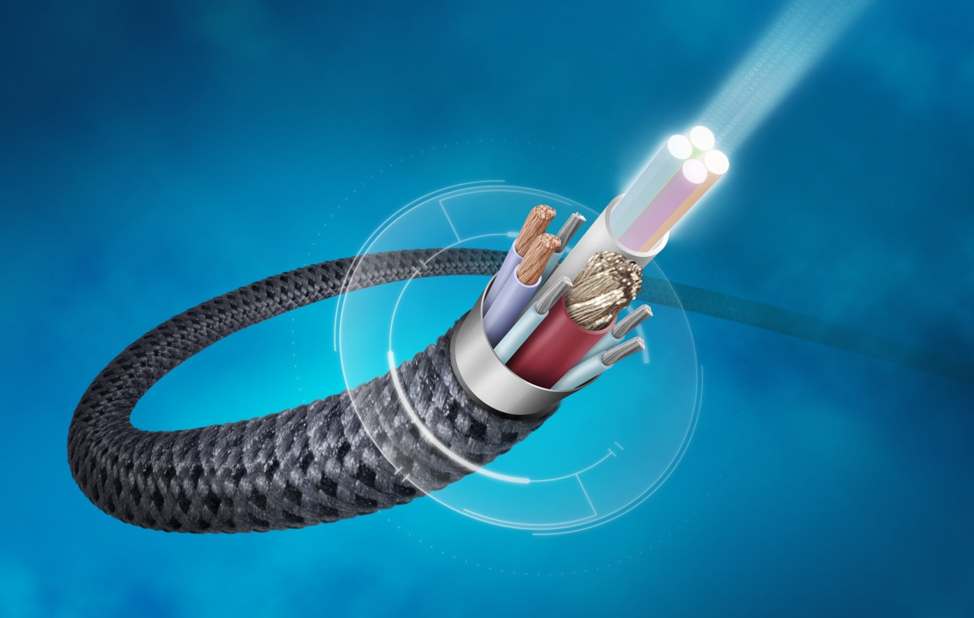 Visual breakdown of the OWC USB4 Active Optical Cable design