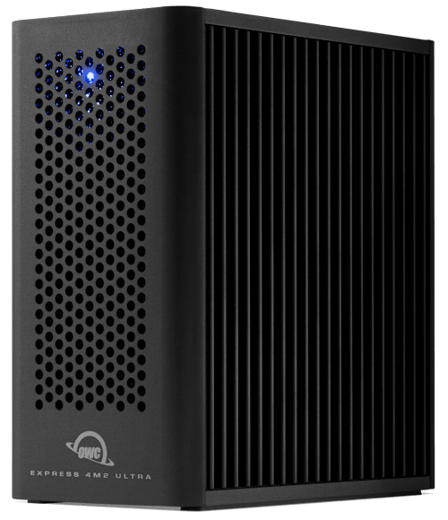 Front view of OWC Express 4M2 Ultra facing left