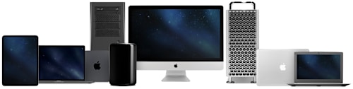 Lineup of Mac computers and iPad Pro