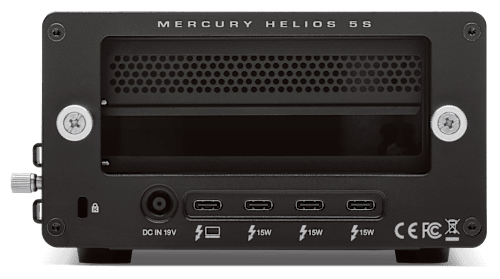 OWC Mercury Helios 5S rear image with ports on display