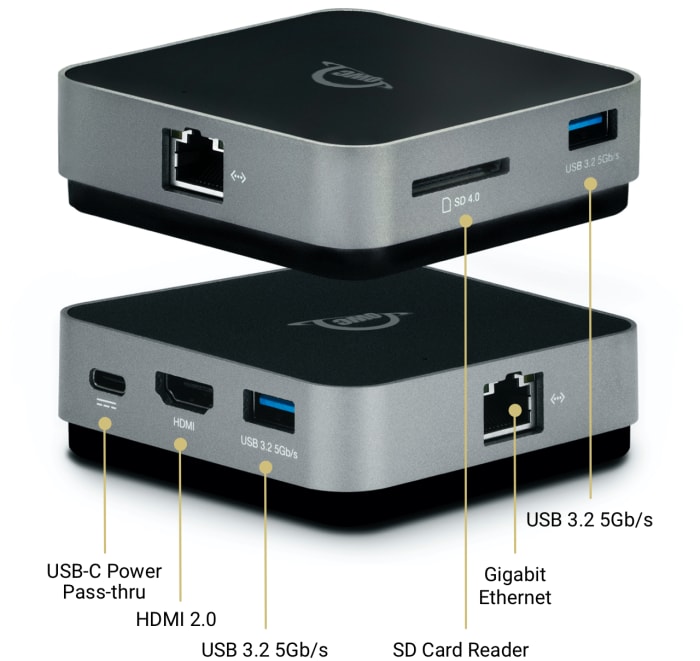 OWC USB-C Travel Dock E with port descriptions