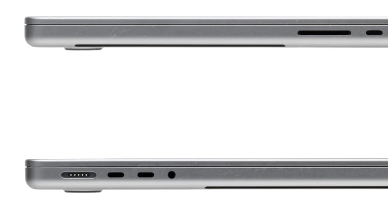 Port detail view of a MacBook Pro