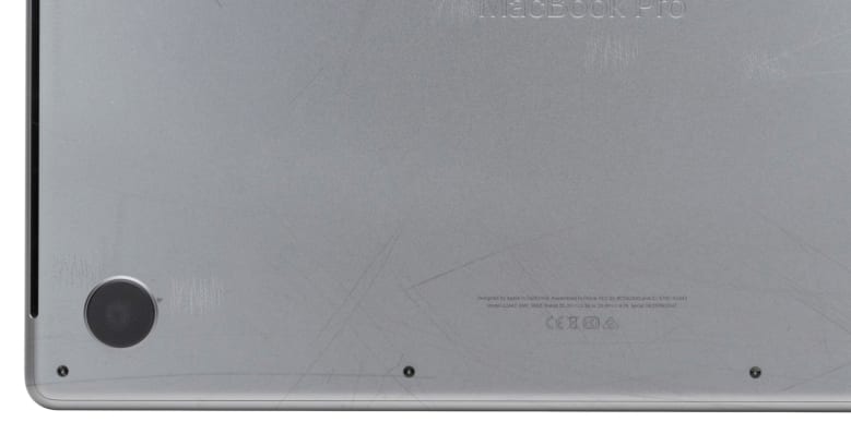 Bottom plate view of a MacBook Pro
