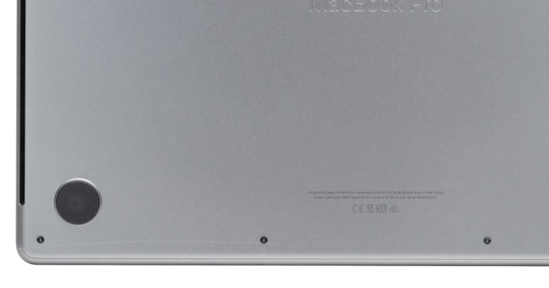 Bottom plate view of a MacBook Pro