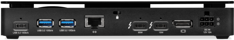 The OWC Thunderbolt Pro Dock back detail and connections