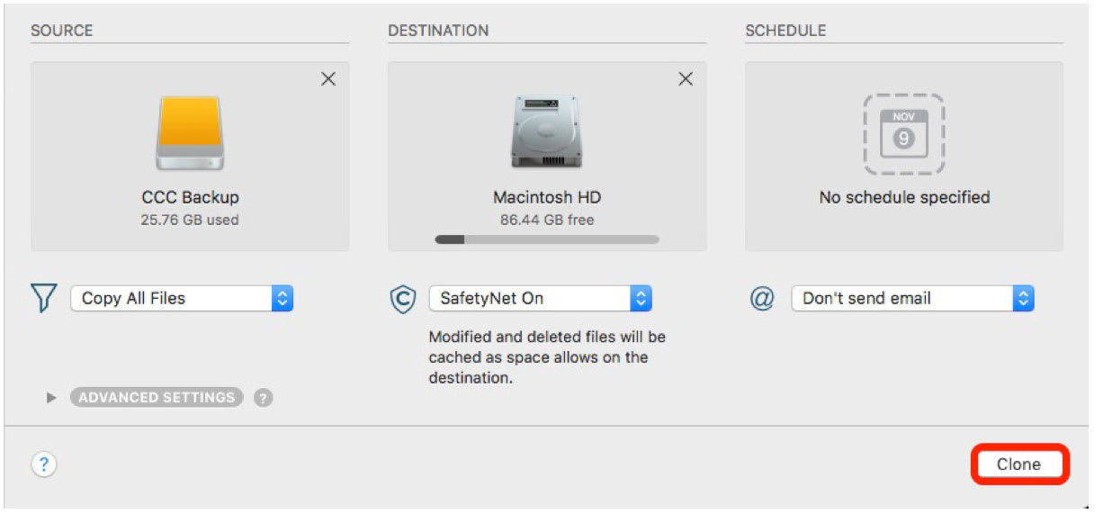 Full Restore from Carbon Copy Cloner