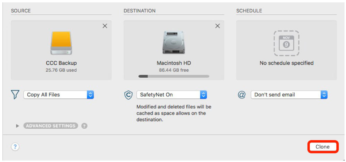 Restore from Carbon Copy Cloner