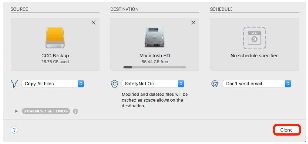 Restore from Carbon Copy Cloner