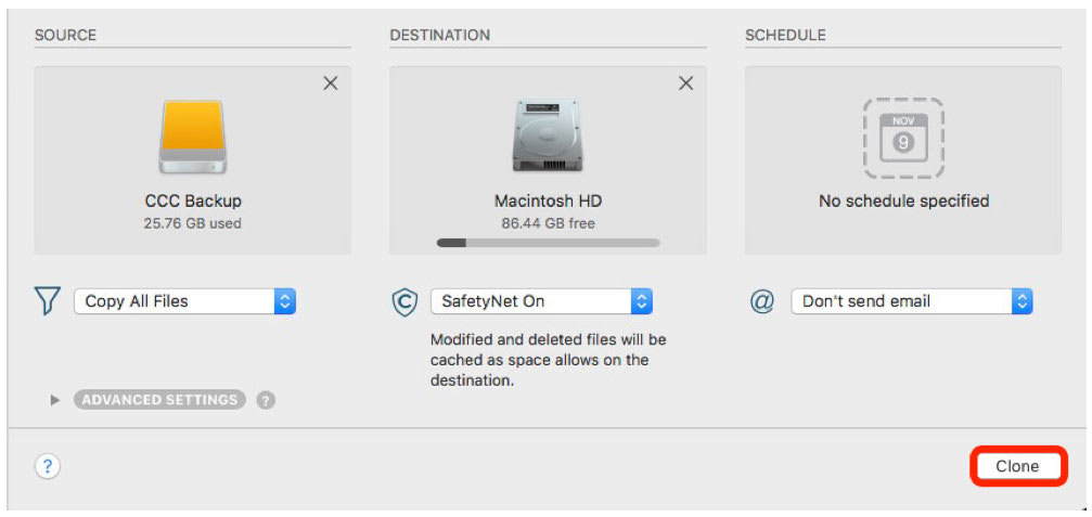 Restore from Carbon Copy Cloner