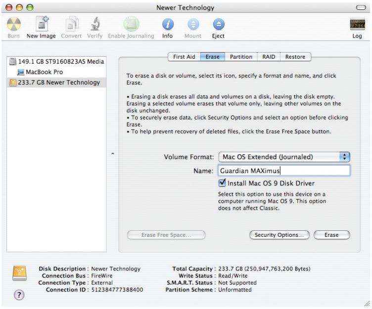 Initializing the NewerTech Guardian MAXimus