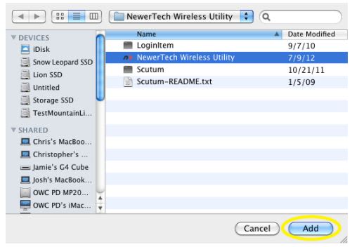 Adding the Wireless Utility to the Startup Items