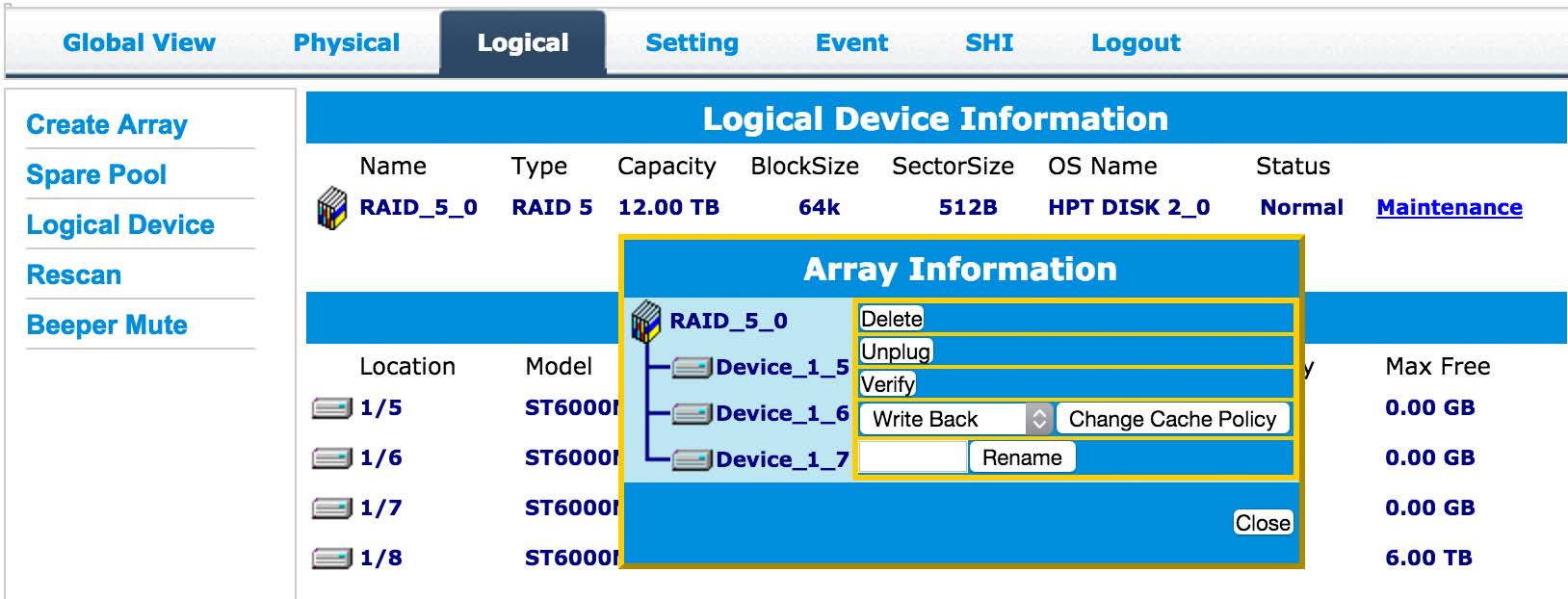 Logical Device Information > Maintenance