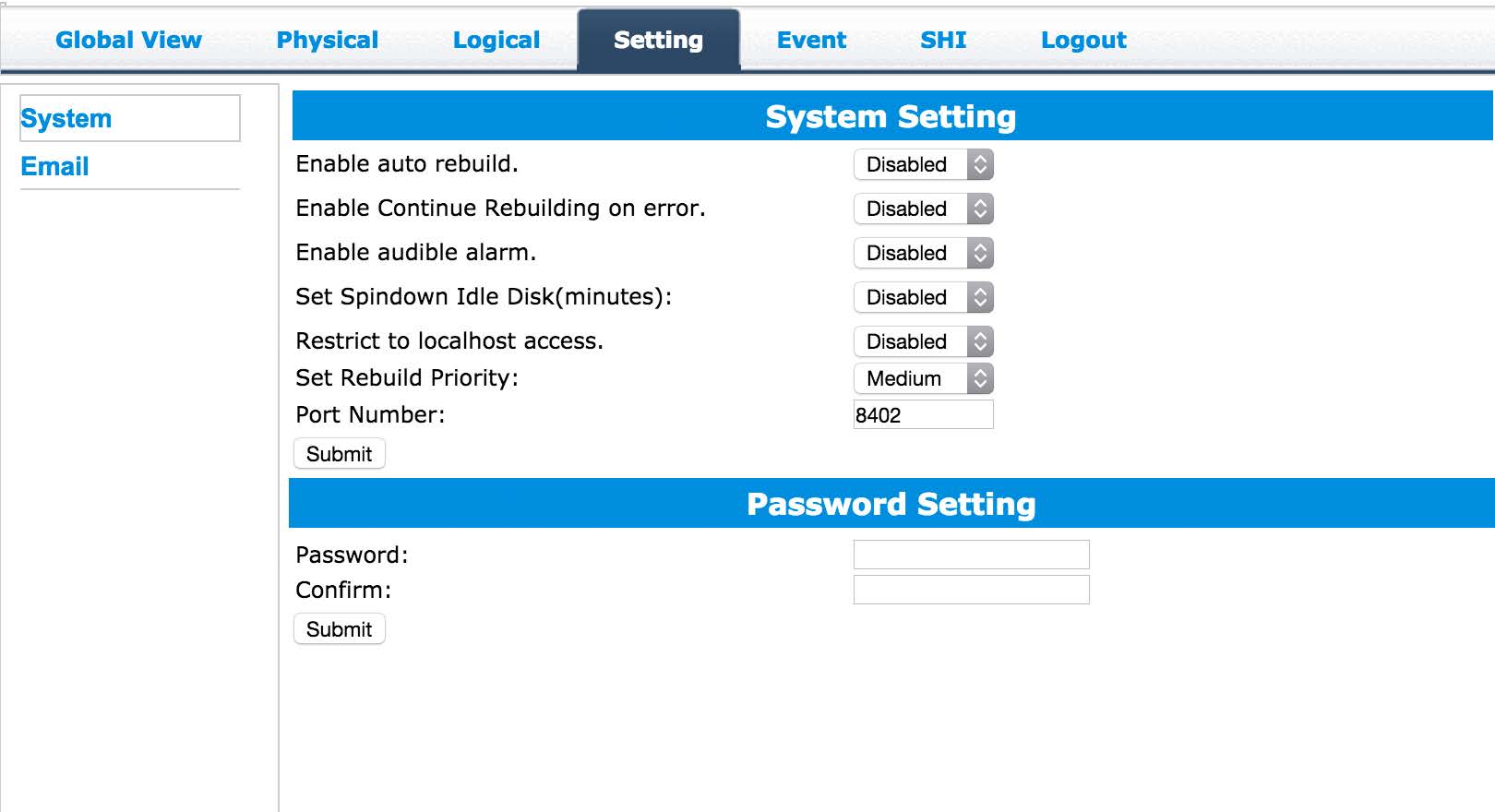 Setting Raid Management Options