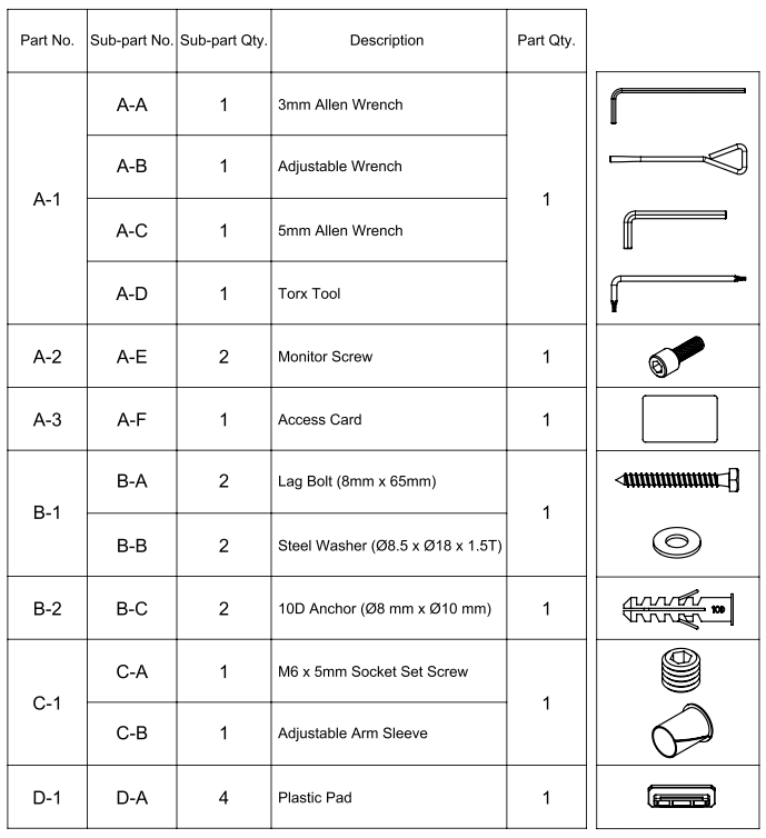 NuMount Pivot Wall Mount parts