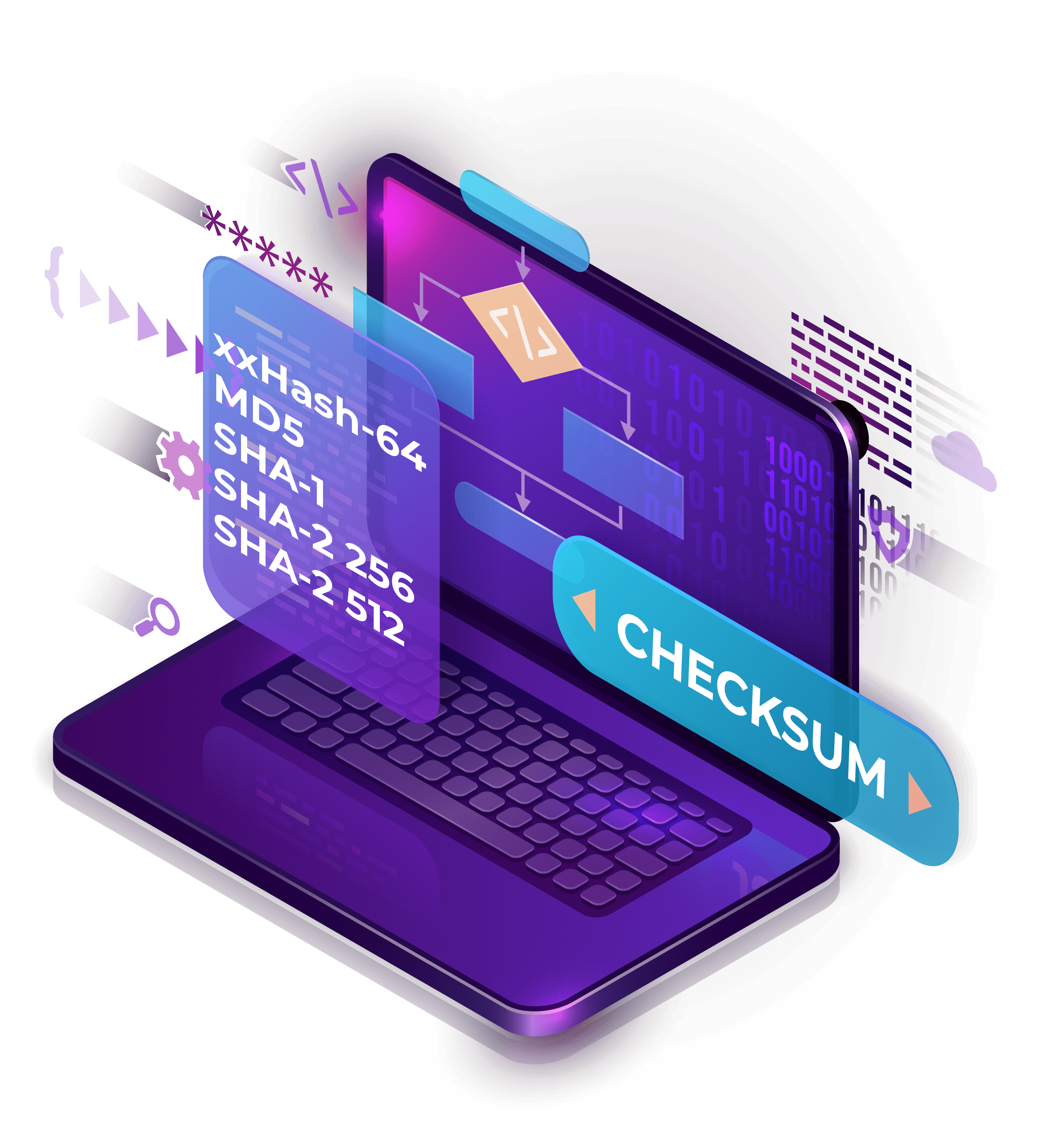 Illustration showing laptop and workflow diagram