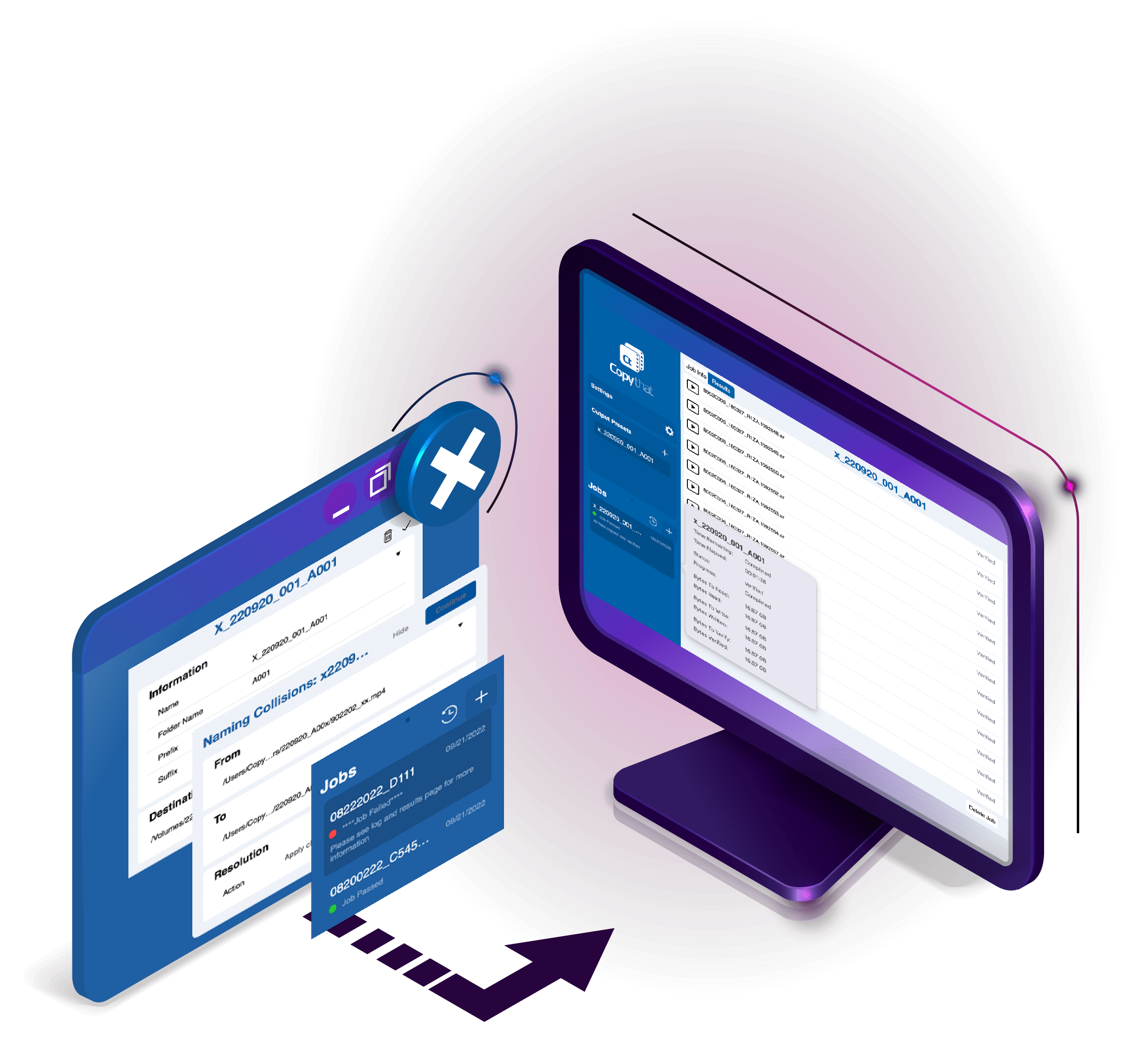 Illustration showing data moving from one place to another