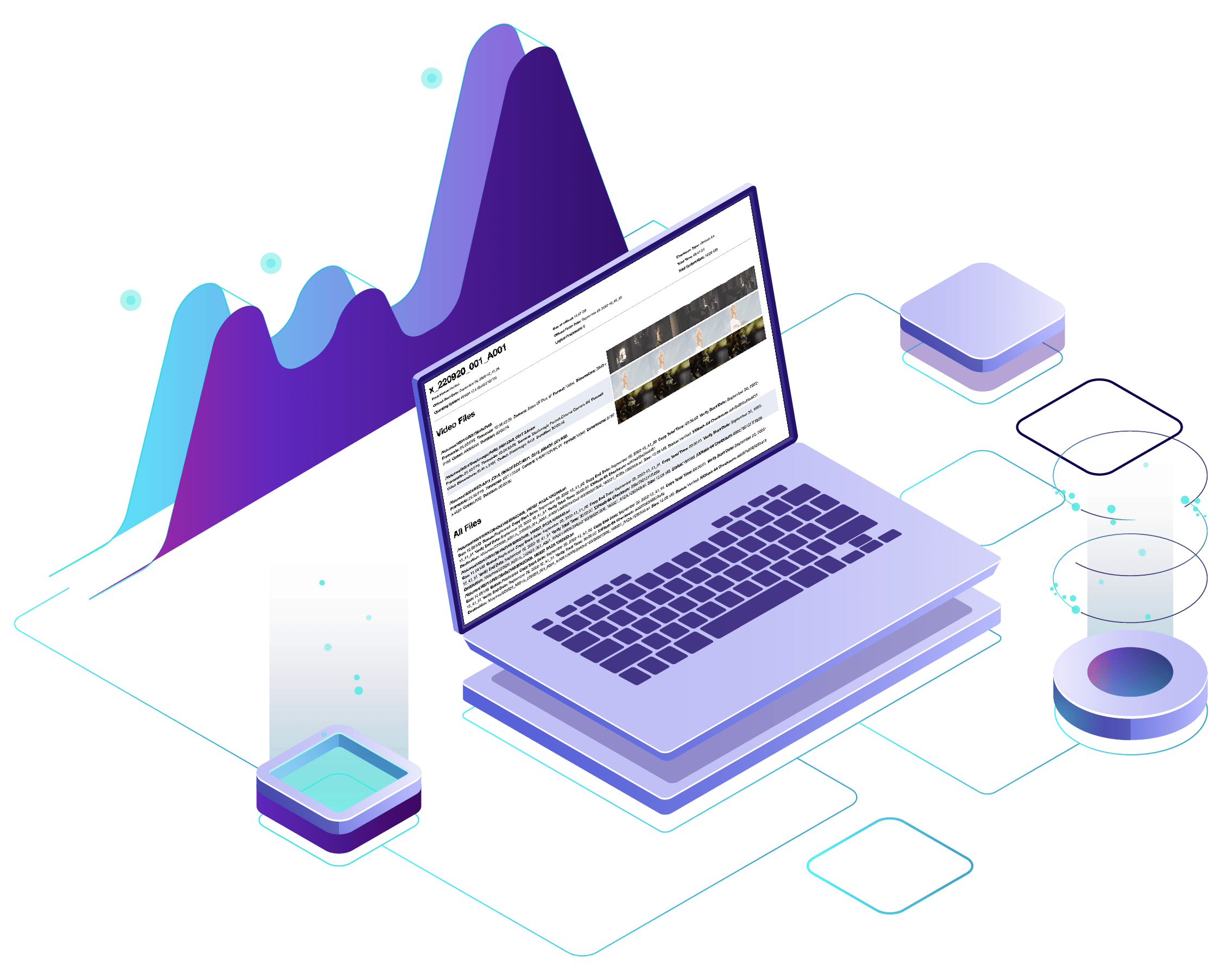 Illustration showing laptop and data visualizat