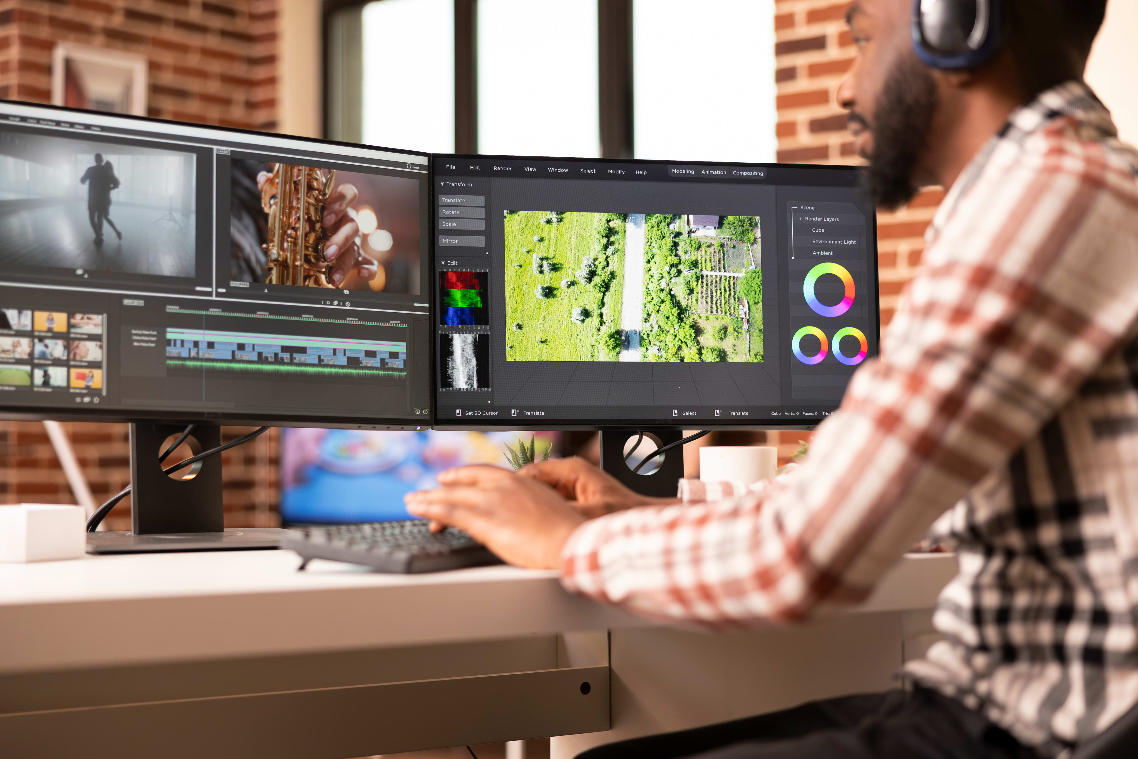 Man working at video editing station
