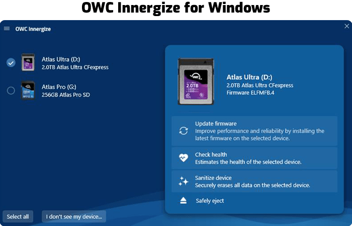 OWC Innergize for Windows screenshot
