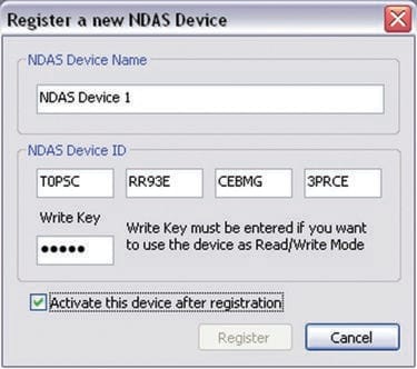 Register a new NDAS device