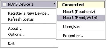 NDAS device 1 connected
