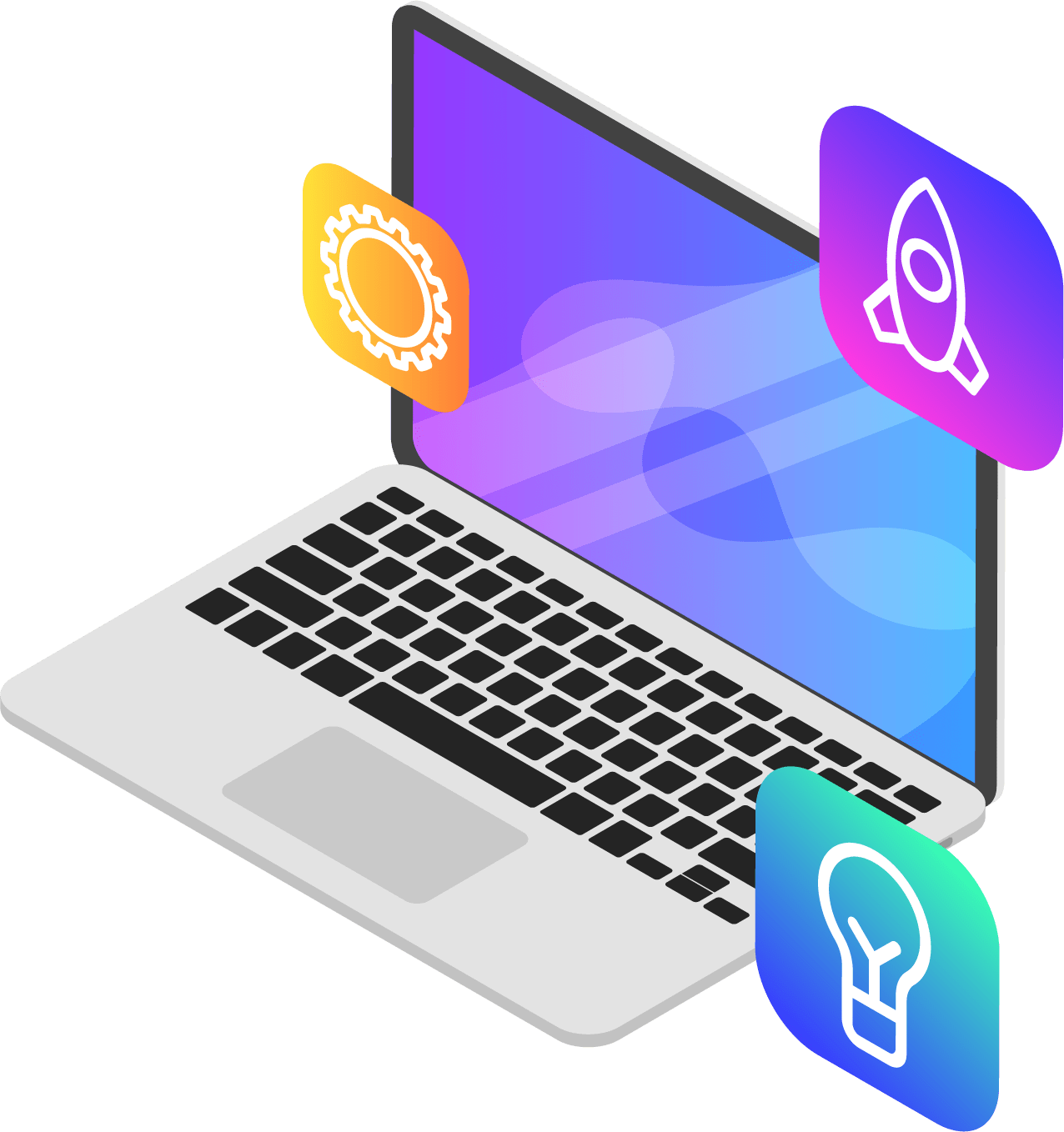 Mac laptop with app icons