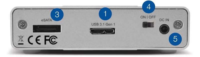 Mercury Elite Pro Mini rear view USB 3.1 Gen 1 / eSATA 3 1 4