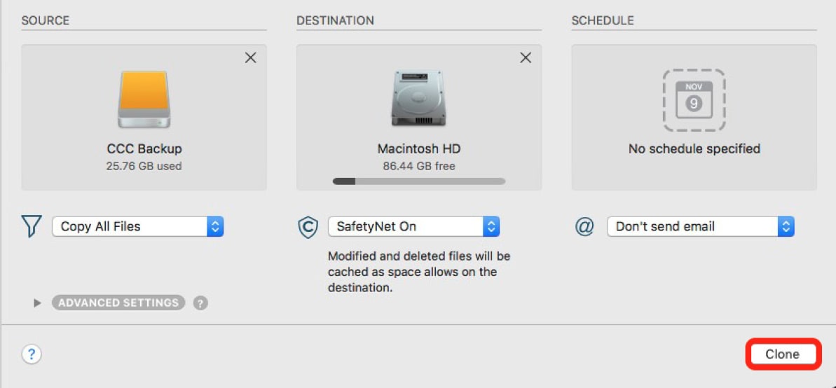 Restore from Carbon Copy Cloner