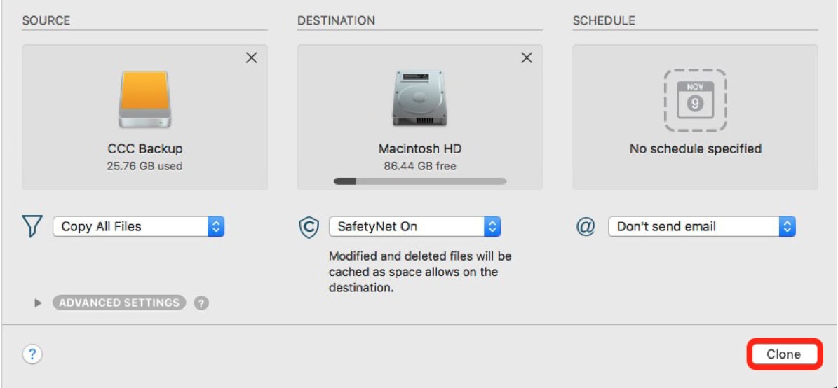 Full Restore from Carbon Copy Cloner