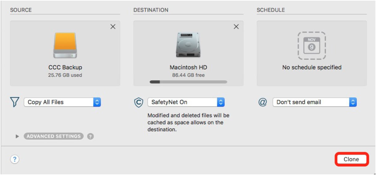 Restore from Carbon Copy Cloner