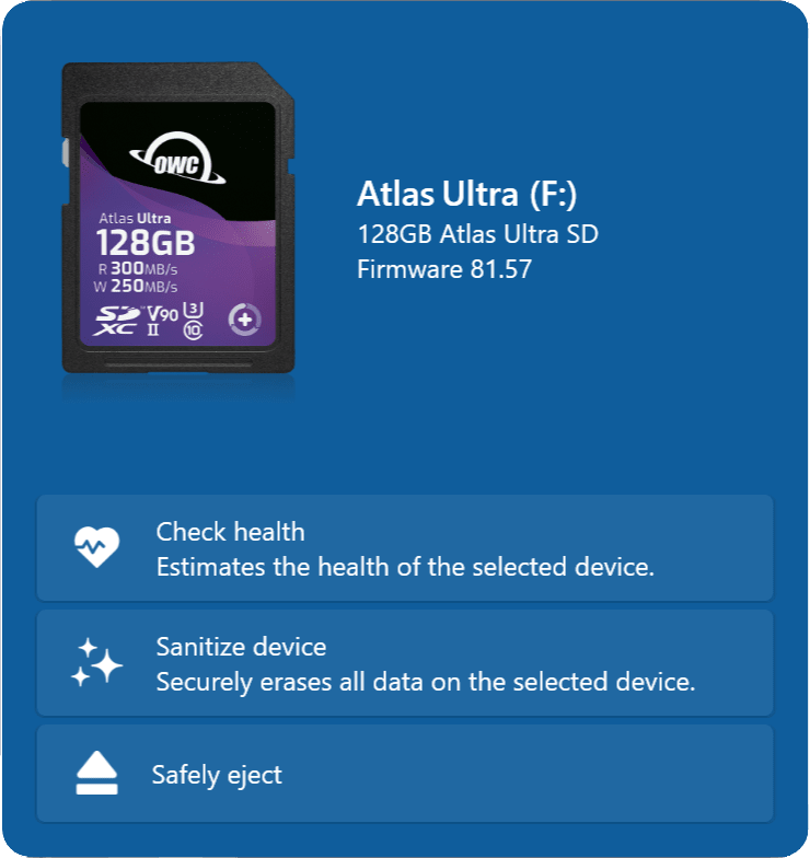 OWC Innergize screenshot - Card screen