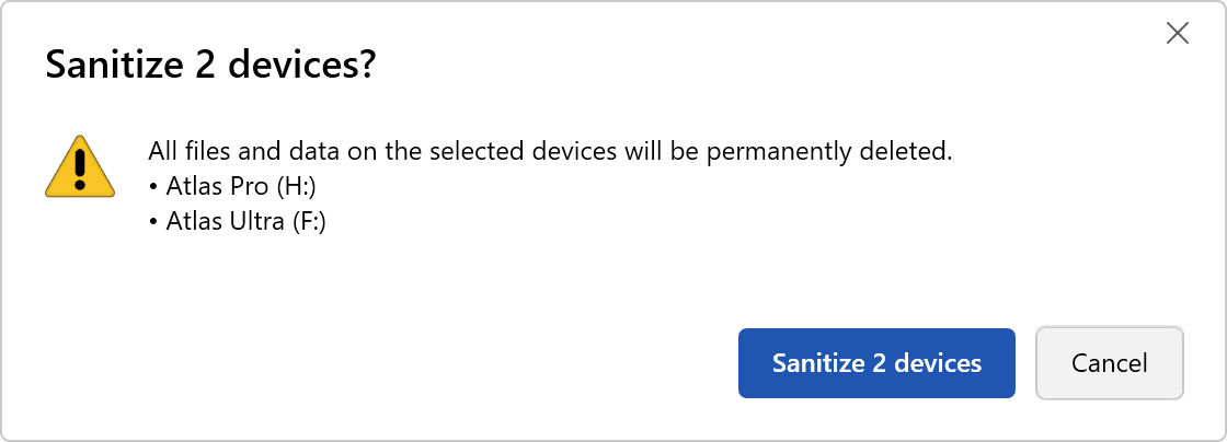 OWC Innergize screenshot - Pre-Sanitize confirmation