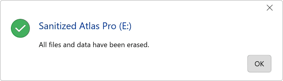 OWC Innergize screenshot - Post-Santize confiramtion