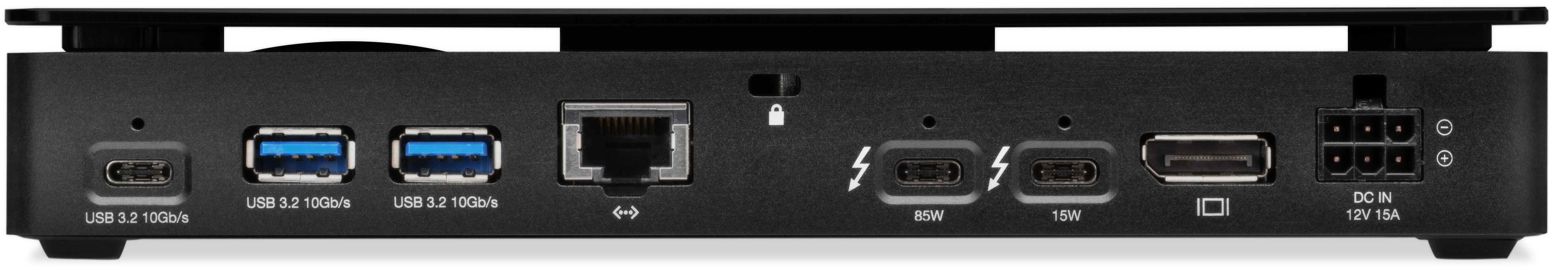 The OWC Thunderbolt Pro Dock back detail and connections