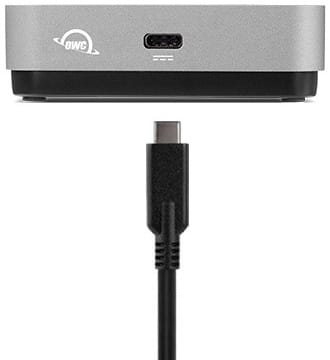 OWC USB-C Travel Dock side view showing USB-C Power Delivery port