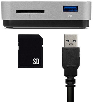 OWC USB-C Travel Dock side view showing USB-A port and SD Card Reader