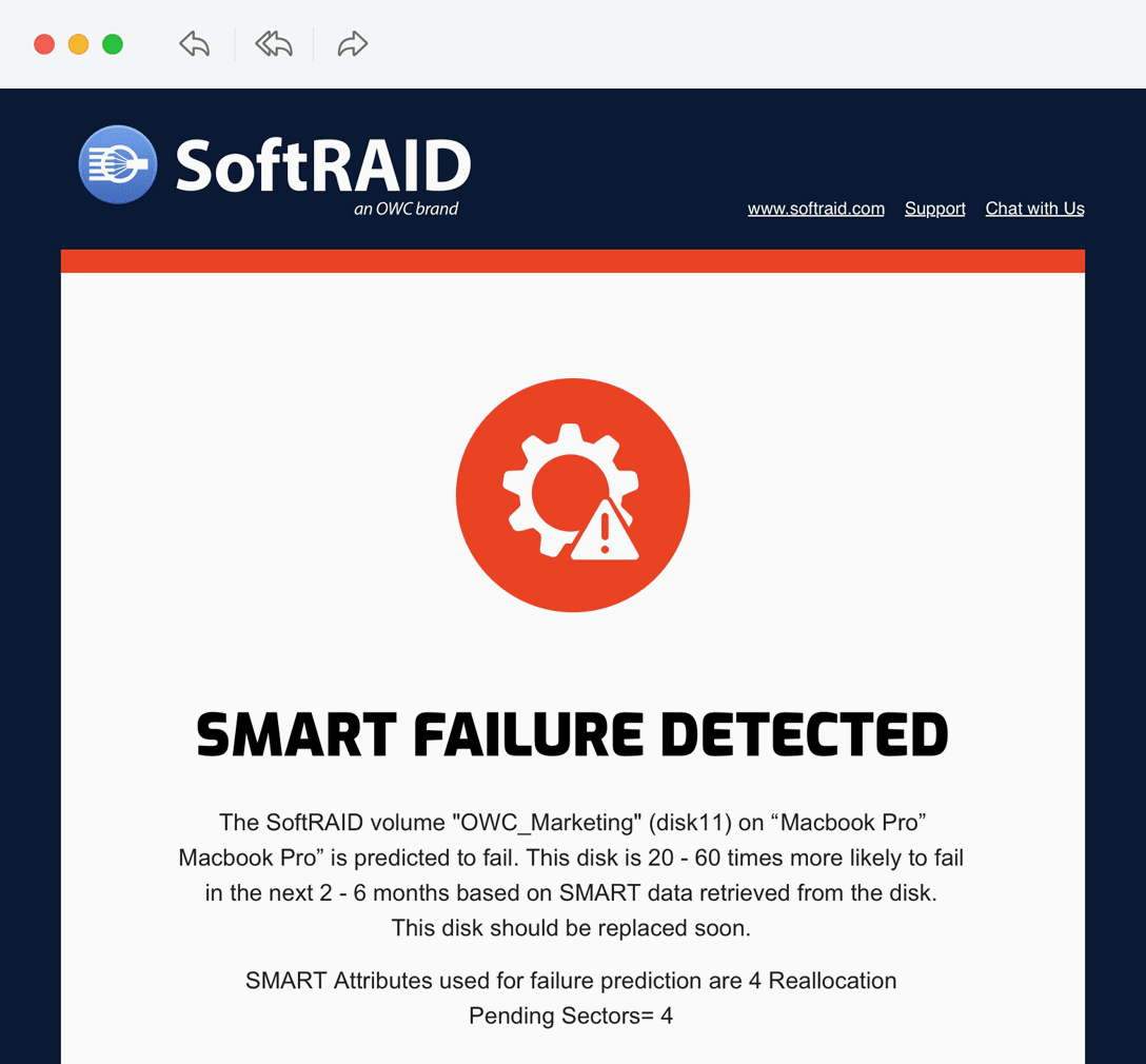 Example SoftRAID email notification