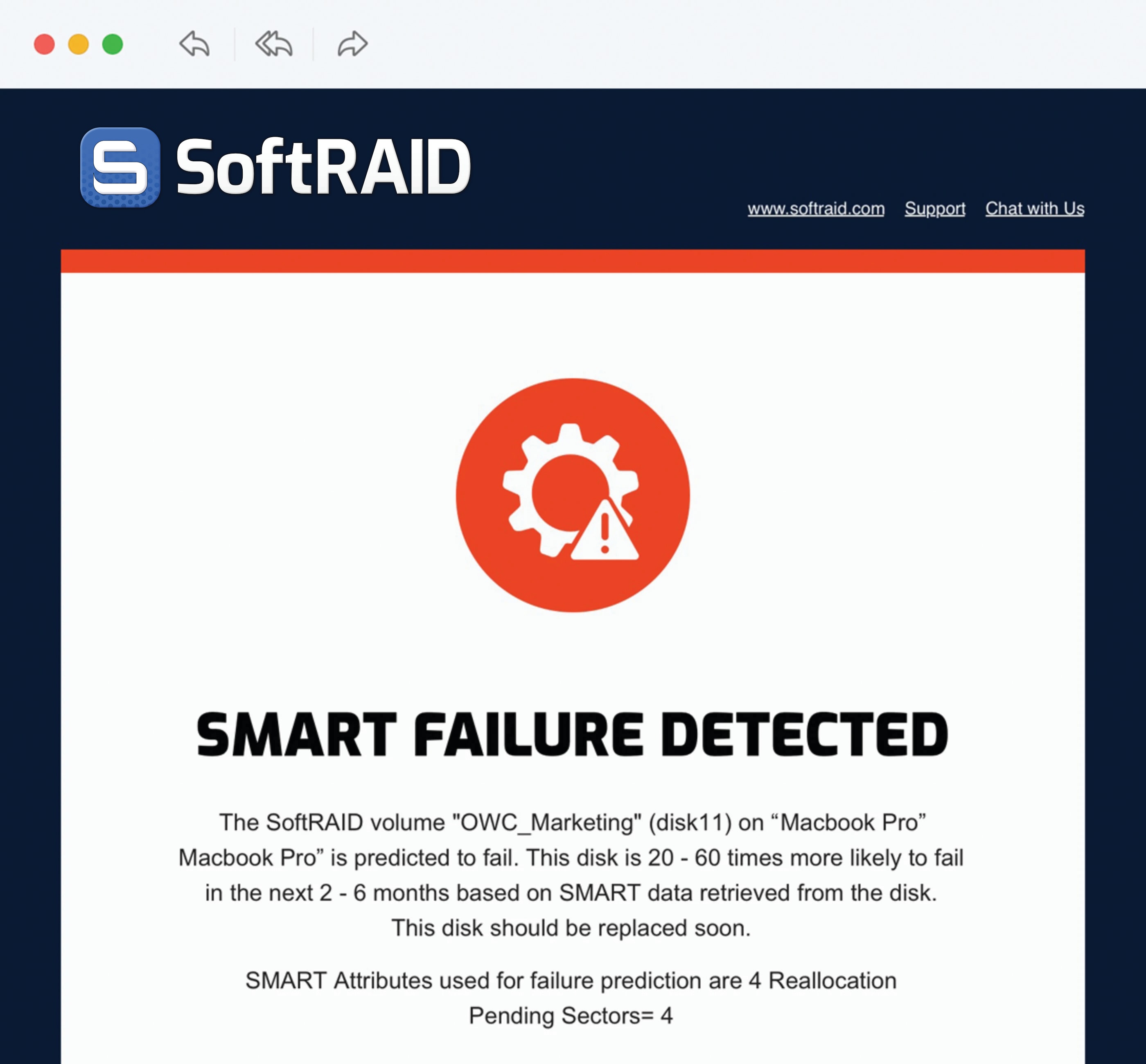 Example SoftRAID email notification
